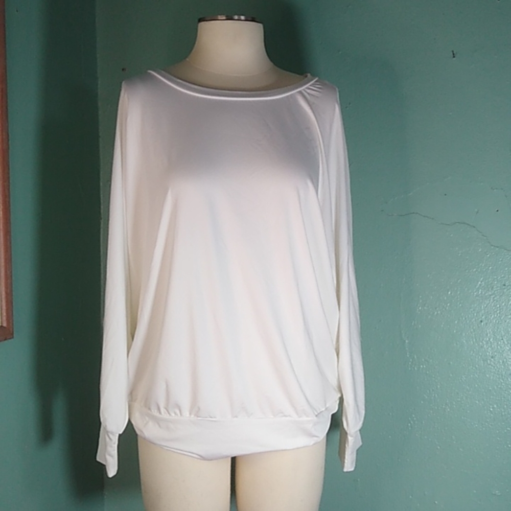 #281 BNWT Women's Large Allegra K white mesh insert sleeve top